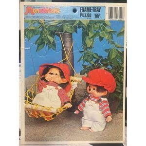 Casse-tête vintage Monchhichi avec cadre et plateau 1981 Sekiguchi & Mattel 6750-03 Retro Kids