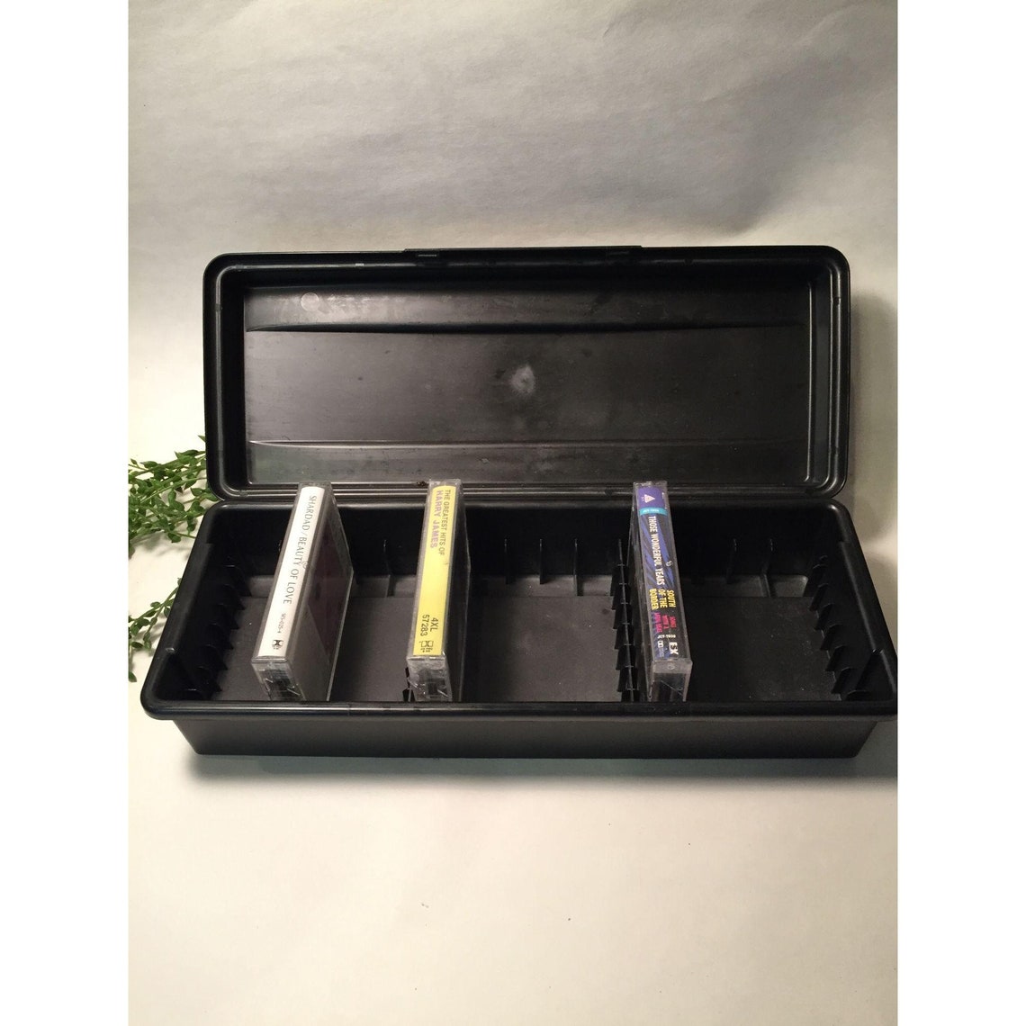 Cassette Tape Storage Box Black with Hinged Lid Black Plastic Etsy