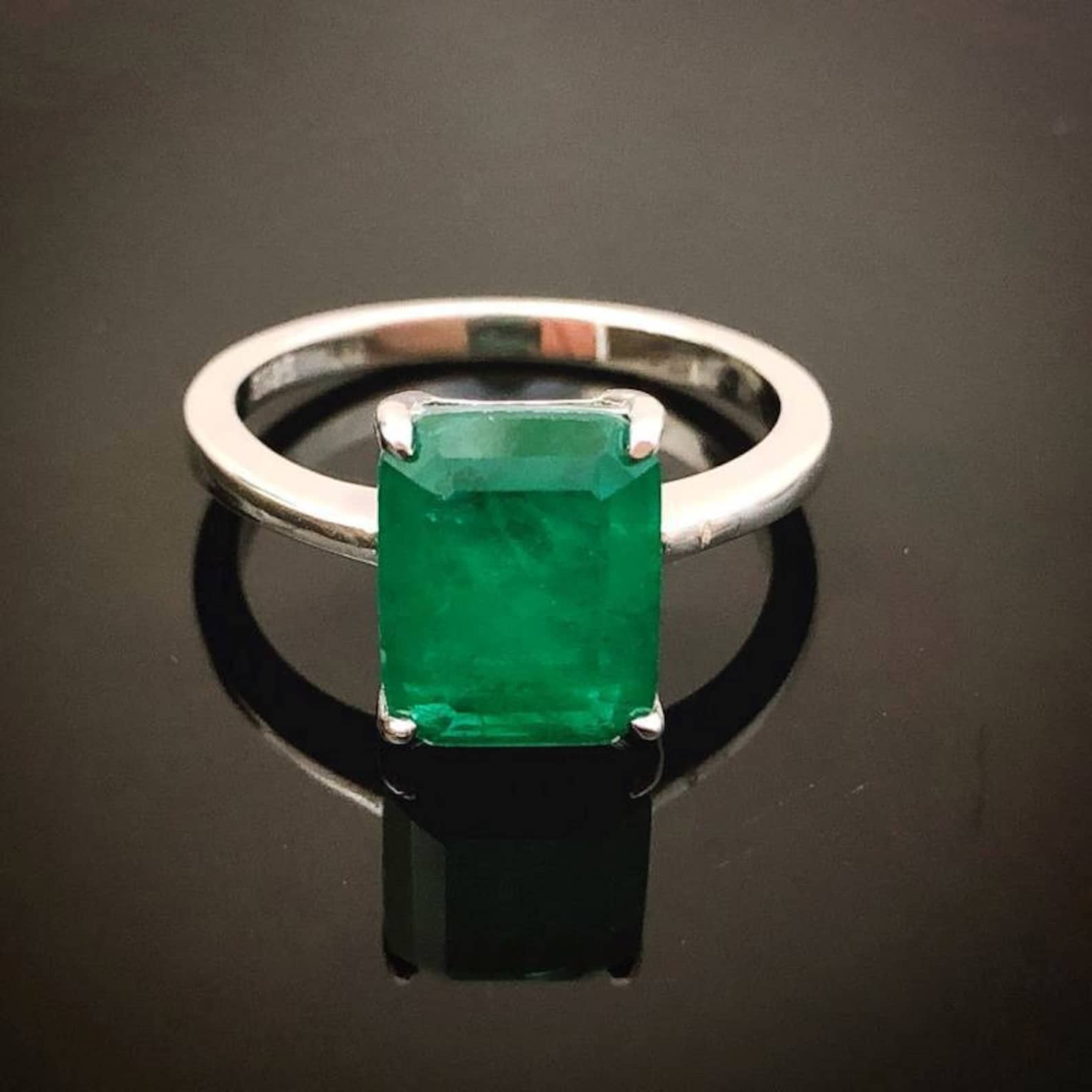 Stunning Emerald Cut Lab Created Emerald Ring Emerald Ring Etsy