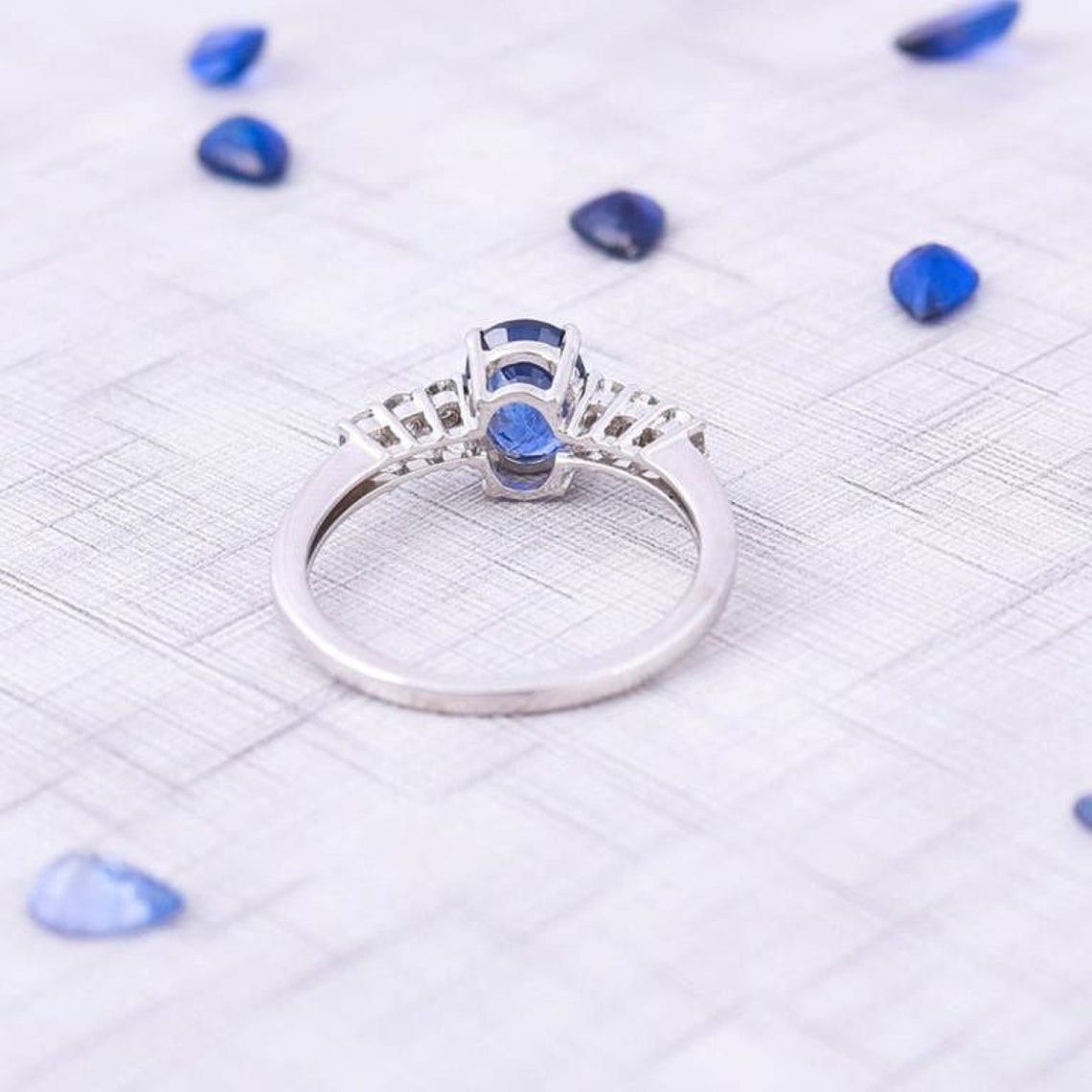 Dainty Sapphire Engagement Ring White Gold Silver Sapphire Etsy