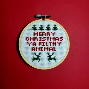 Merry Christmas Ya Filthy Animal - Cross Stitch Christmas Ornament Pattern - Christmas Tree Ornament - Home Alone - Instant Download