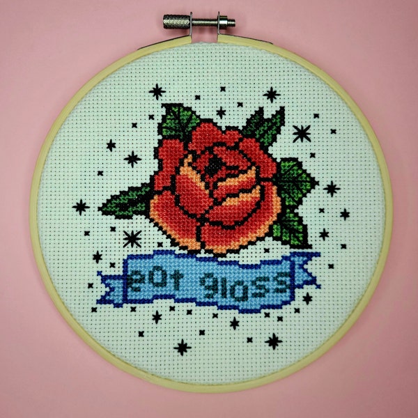 Eat Glass Rose - Cross-Stitch Pattern - Floral Pattern - Tattoo Style Pattern - David Rose Quote - Instant Download