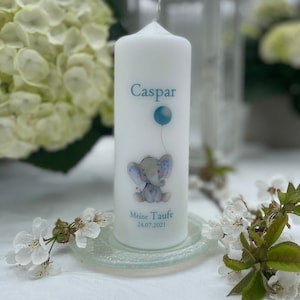 Christening candle for boys motif baby elephant blue balloon (1618)