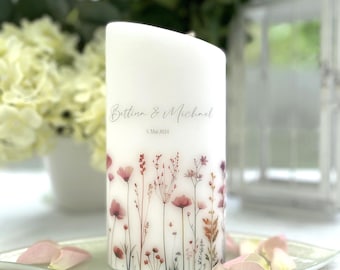 Mohnwiese Hochzeitskerze Blumenwiese Wildblumen Kerze personalisiert (1695)