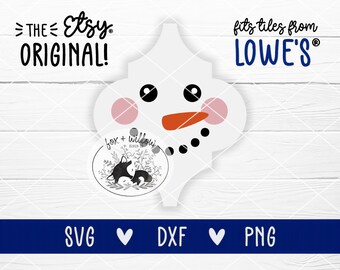 Snowman Tile Ornament SVG | Christmas Ornament Design SVG for Tiles | Arabesque, Lantern Tile Ornament | svg dxf png | Tile Cut File Designs