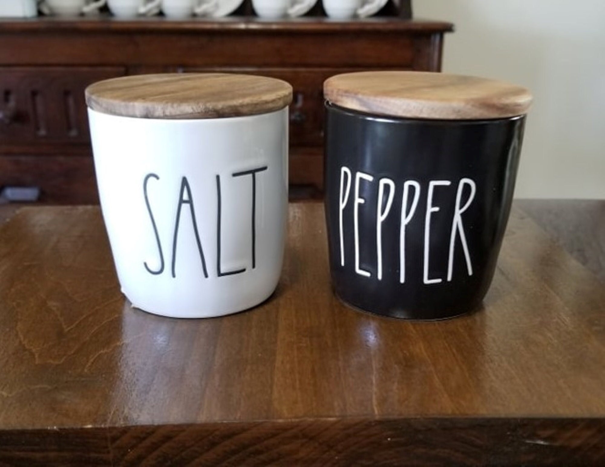 Rae Dunn Salt & Pepper Cellar Boxed Set Cellars with Wooden Etsy