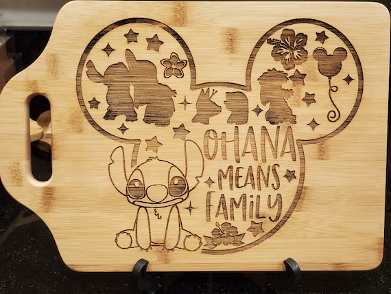 Lilo and Stitch Ohana Engraved Wood Cutting Board Gift Set Ohana