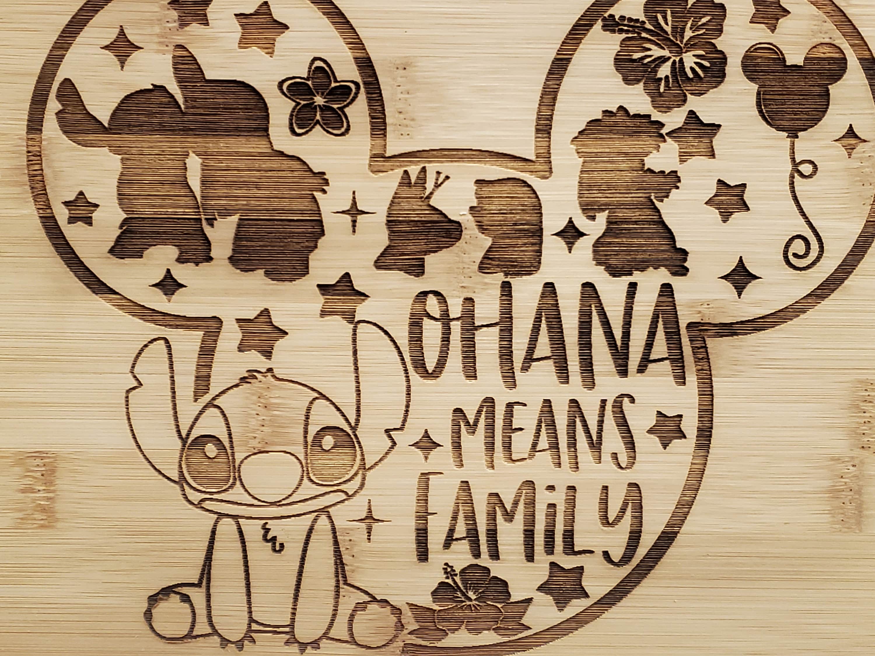 Lilo and Stitch Ohana Engraved Wood Cutting Board Gift Set Ohana