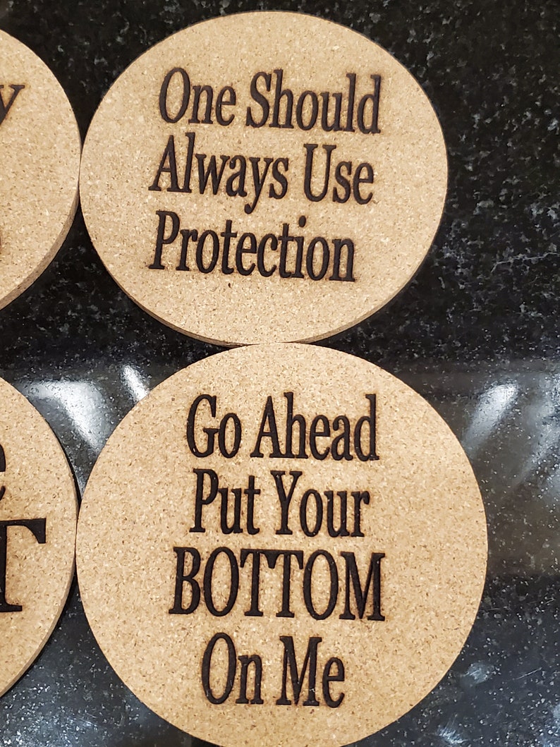 Great gift to get the conversations started. Set of 6 Cork Coasters with funny saying