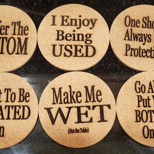 Great gift to get the conversations started. Set of 6 Cork Coasters with funny saying