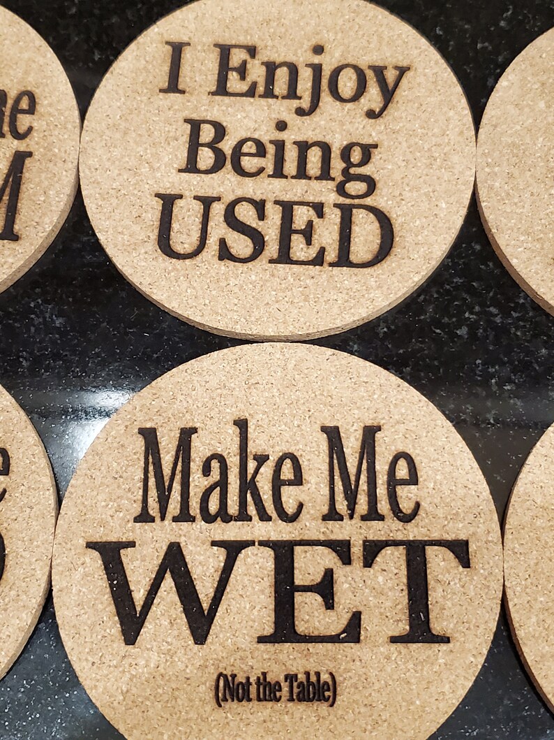 Great gift to get the conversations started. Set of 6 Cork Coasters with funny saying