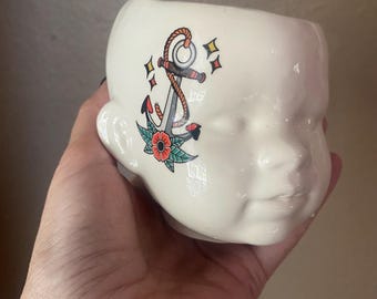 Small tattoo baby head succulents ceramic planter