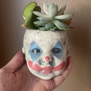 Blumentopf mit Clown-Babykopf