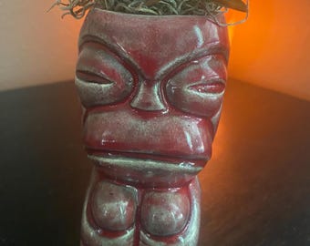 Hand-Glazed molten red and black glaze Tiki planter – Vintage Clay Slip Mold Home Studio
