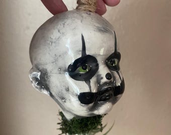Creepy clown baby doll hanging air plant