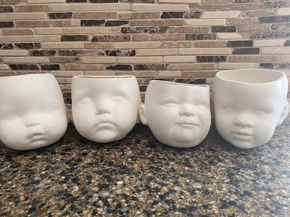 Baby head planter Ready to paint or glaze bisque  clay