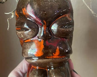 Hand-Glazed molten reds and orange glaze Tiki planter – Vintage Clay Slip Mold Home Studio