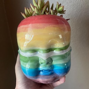 Larger rainbow  baby head planter