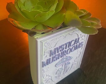 Mystical mushrooms book planter purple