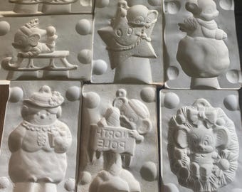 Random set of 3 Christmas ornament molds, Vintage Albertas plaster clay slip mold 1970s and 1980s