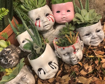 Creepy baby head succulents planter