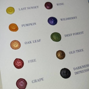 Peut inclure: Une carte de points de la collection Automne avec des &eacute;chantillons d'aquarelle. La carte pr&eacute;sente des couleurs telles que Last Sunset, Pumpkin, Oak Leaf, Fire, Grape, Wine, Wildberry, Deep Forest, Old Tree et Darkness Impression.