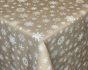 Wachstuch Tischdecke Weihnachten Sterne Schneeflocke geprägt beige P1096-5 Größe frei wählbar in eckig rund oval