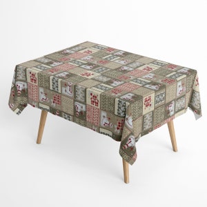 Cotton textile tablecloth CHRISTMAS ACEVINHO C-101 Nordic snowman beige angular round oval