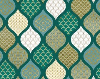 Oilcloth tablecloth DELUXE PREMIUM Ethno Carribean Chic green gold B6014-03 Size freely selectable in square round oval