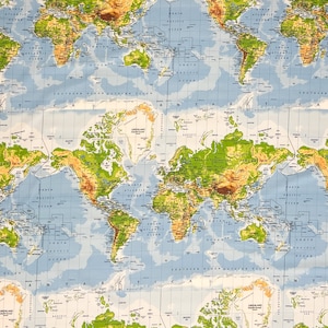 Mantel textil de algodón recubierto de jacquard ATLAS mapa del mundo cuadrado redondo ovalado