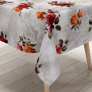 Wachstuch Tischdecke Rosen rot orange auf grau 01748-01 Größe frei wählbar in eckig rund oval