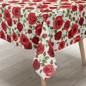 Wachstuch Tischdecke Rote Rosen K138A Größe frei wählbar in eckig rund oval