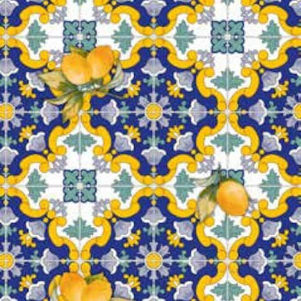 Mantel de aceite Mosaico Mallorca Limones amarillo azul 06213-03 Tamaño libremente seleccionable en óvalo redondo angular