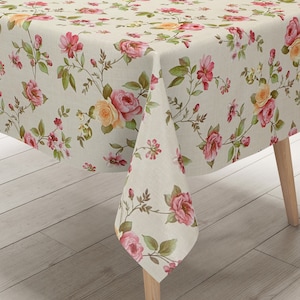 Wachstuch Tischdecke bunte Rosen auf beige K164A Größe frei wählbar in eckig rund oval