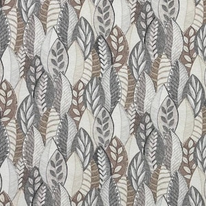 Könnte beinhalten: Ein nahtloses Muster mit verschiedenen stilisierten Blättern in Grautönen und Braun. Die Blätter sind in einem sich wiederholenden Muster angeordnet, das ein subtiles und elegantes Design erzeugt.