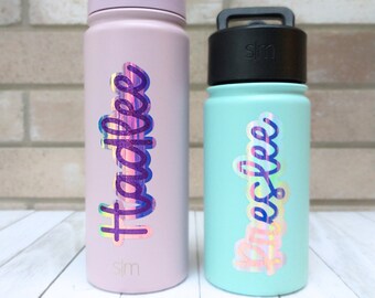 Modern Script Layered Name Decals, Personalized Name Stickers for water bottles, tumblers, laptops
