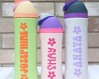 Flower Name Stickers, Personalized Name Decals with Little Retro Daisies, Name Labels for Water Bottles, Tumblers, Laptops, camp trunks