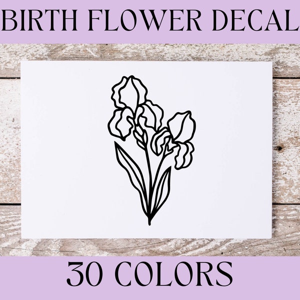 FEBRUARY Iris Birth Flower Decal, Solid & Holographic Vinyl Stickers for cups, mugs, tumblers, water bottles
