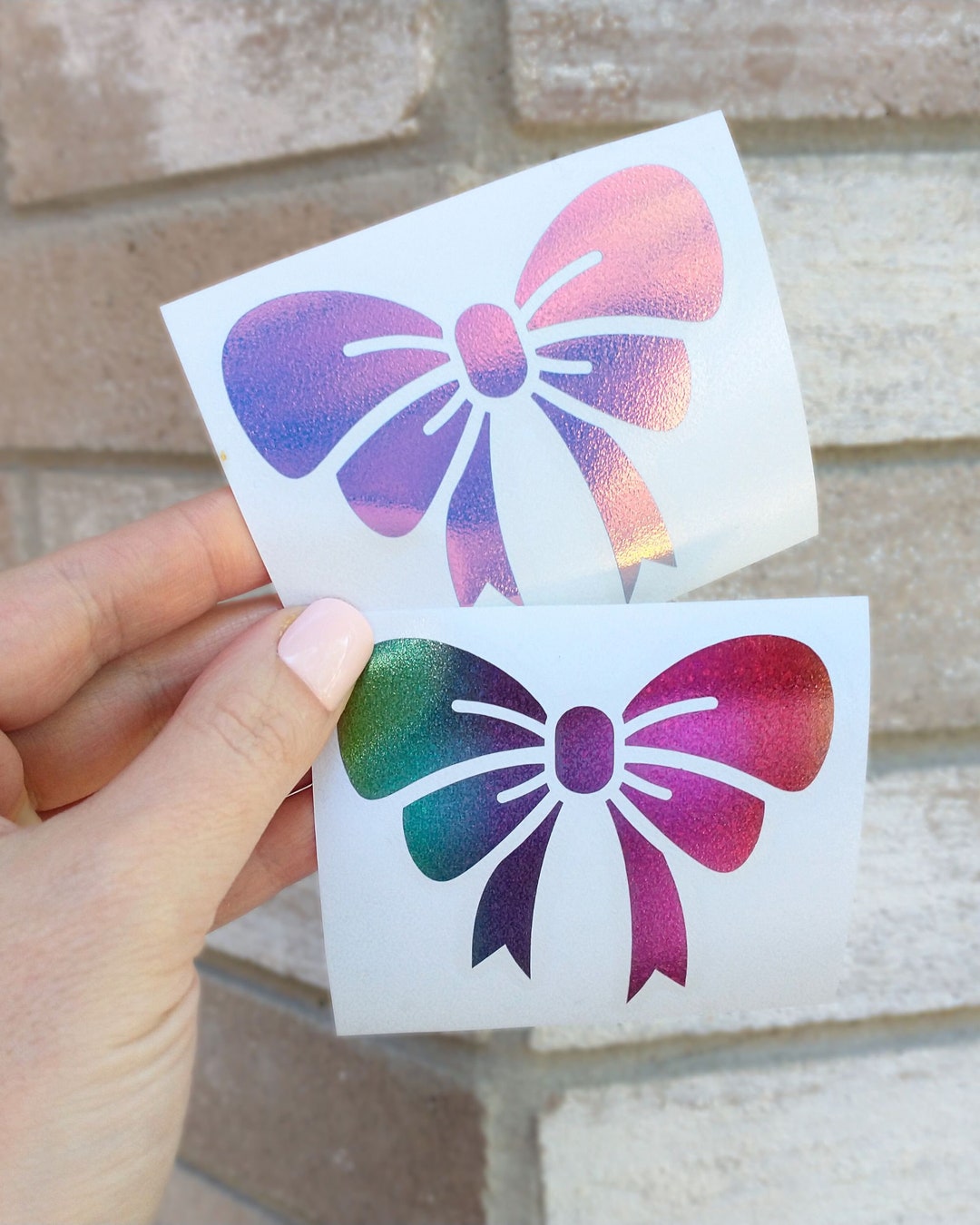 Ribbon Bow Decal, Girly Bow Sticker, Sparkle Holographic Vinyl Decal