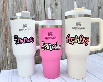 Holographic Layered Name Decal, Double Layer Name Sticker with black background shadow, Custom Name Decals for Tumblers | Modern Script Font