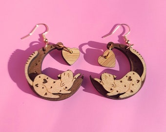 Valentine's Day - Cats Love Crescent Moons - Statement Earrings, Laser Cut