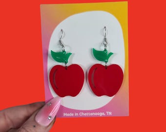 Simple Apple Teacher Statement Earrings - Laser Cut Acrylic