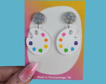 Paint Palette Art Teacher Statement Earrings - Laser Cut Acrylic
