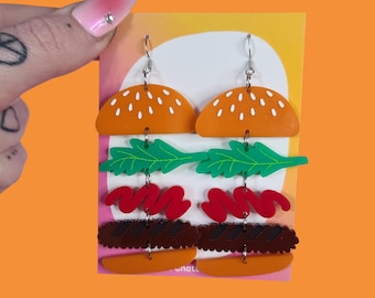 Burger Statement Earrings - Laser Cut Acrylic