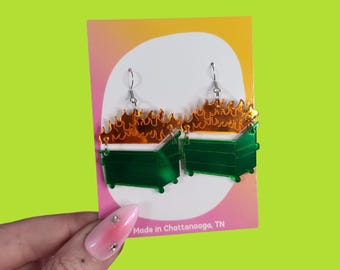 Dumpster Fire Statement Earrings - Laser Cut Acrylic
