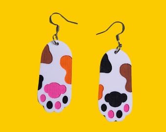 Cat Paws Calico Kitty Statement Earrings - Laser Cut Acrylic