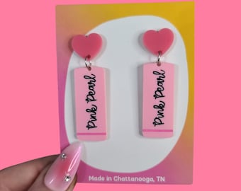 Pink Pearl Eraser Teacher Statement Earrings - Laser Cut Acrylic