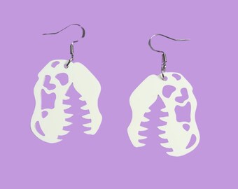 Dinosaur Skeleton T-Rex Science Teacher Statement Earrings - Laser Cut Acrylic