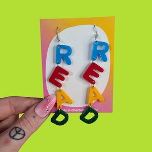Boucles d'oreilles en forme de lettre de professeur READ - Acrylique découpé au laser
