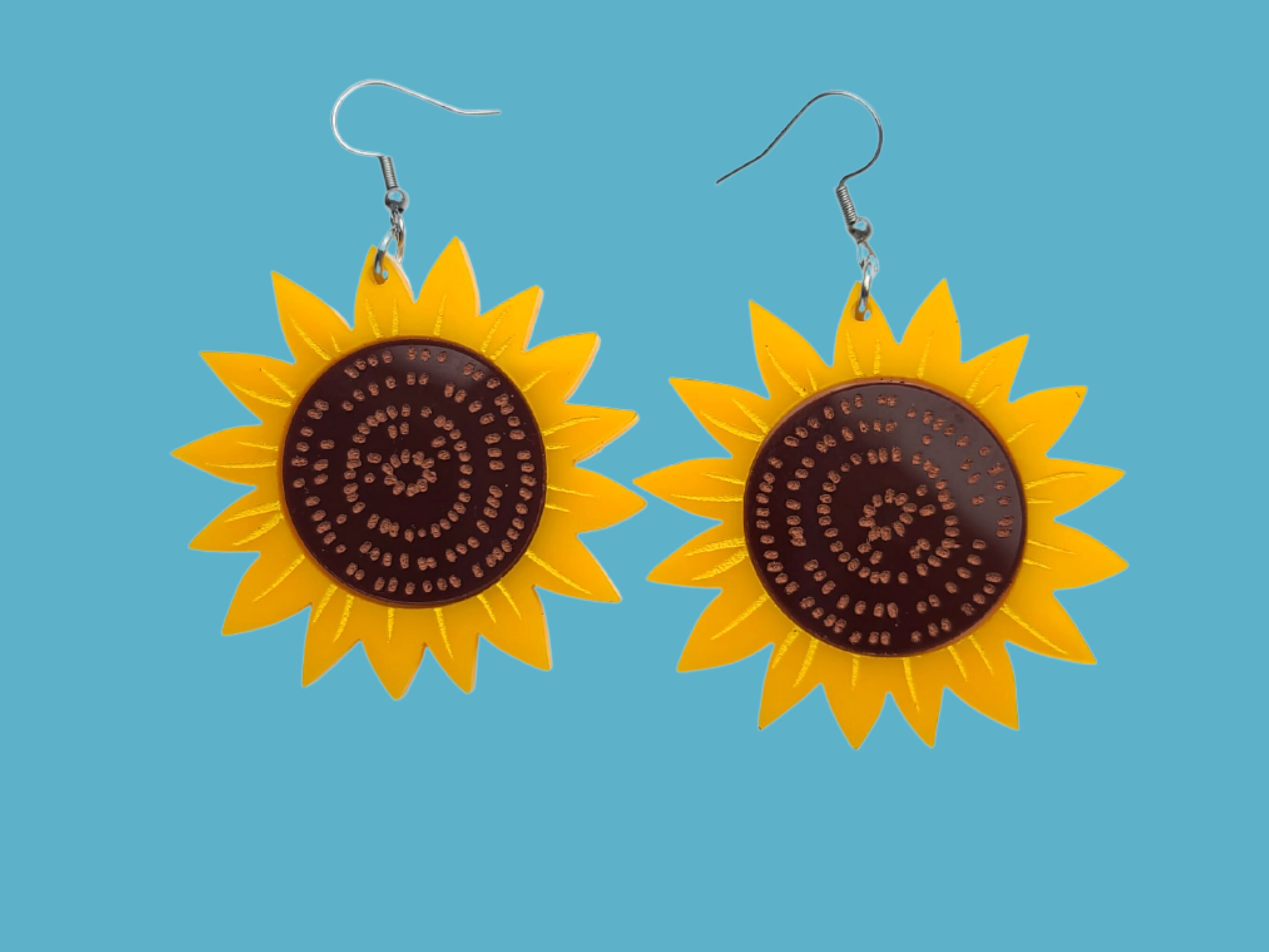 Sunflower Statement Earrings Laser Cut Acrylic Etsy